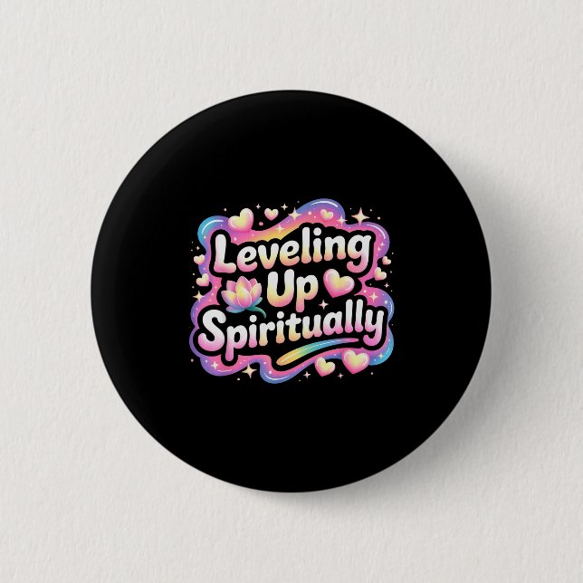 Macaron Rond 5 Cm Leveling Up Sritually Mindfulness Meditation  (Devant)