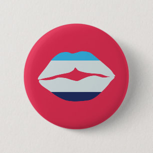 Macaron Rond 5 Cm Lèvres Burgundy Et Bleues À Rayures