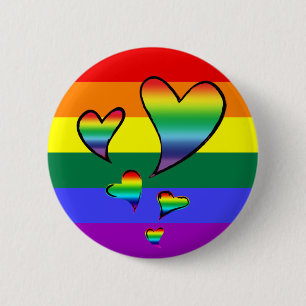 Macaron Rond 5 Cm LGBTQ - Coeurs Gay pride arc-en-ciel