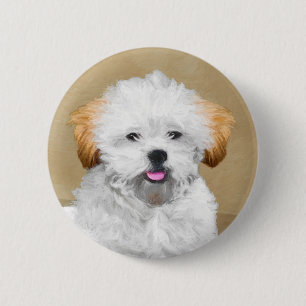 Macaron Rond 5 Cm Lhasa Apso Puppy Peinture - Cute Original Chien Ar