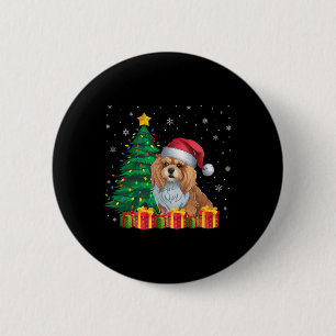 Macaron Rond 5 Cm Lhasa Apso Santa Hat Feux de Noël Chien Lov