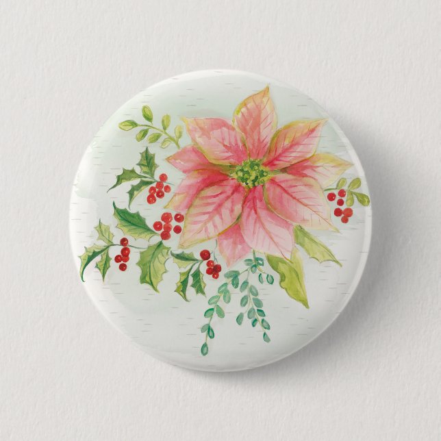 Macaron Rond 5 Cm L'hiver fleurit poinsettia de floraison rose de | (Devant)