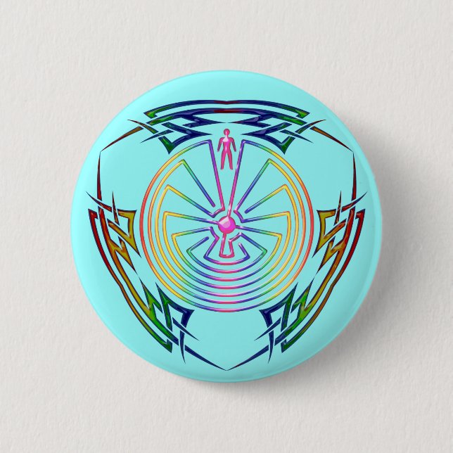 Macaron Rond 5 Cm L'homme dans le Maze - Tribal Tattoo coloré (Devant)