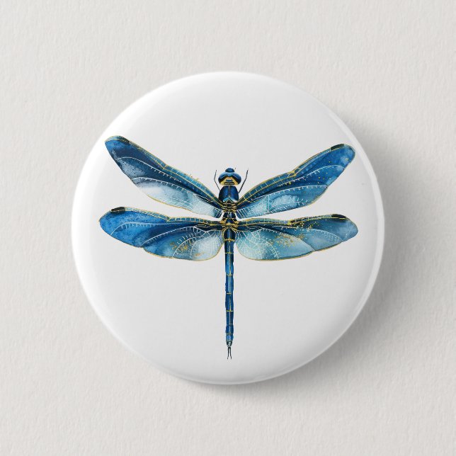 Macaron Rond 5 Cm libellule bleue (Devant)