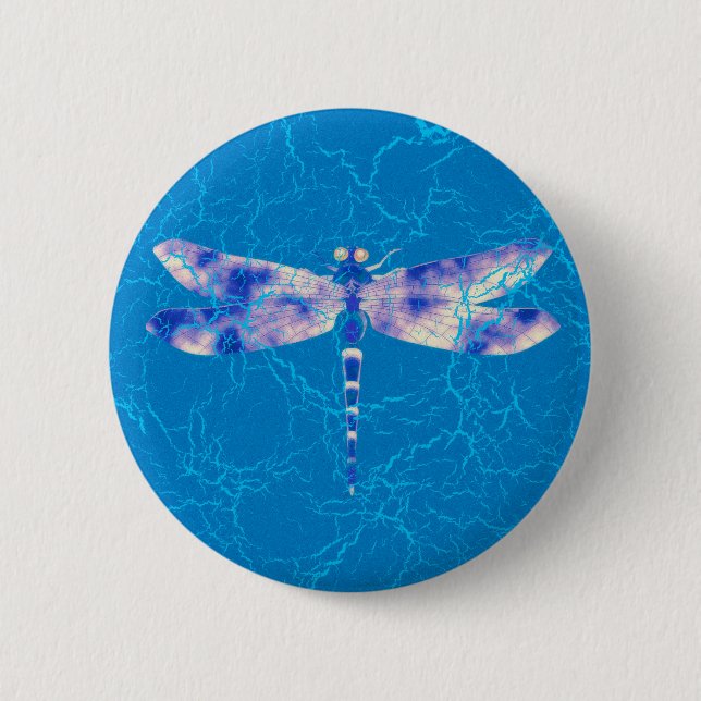 Macaron Rond 5 Cm Libellule bleue (Devant)
