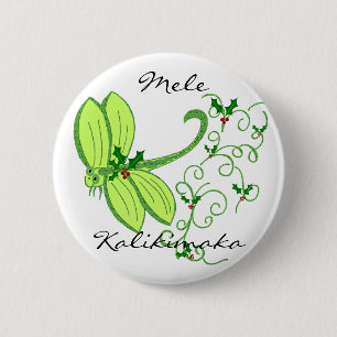 Macaron Rond 5 Cm Libellule de houx, Mele, bouton de Kalikimaka