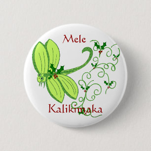 Macaron Rond 5 Cm Libellule de houx, Mele, bouton de Kalikimaka