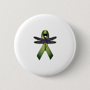 Macaron Rond 5 Cm Libellule Hippie Ruban Vert Conscientisation à la