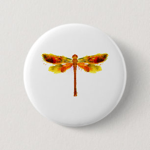 Macaron Rond 5 Cm libellule, luciole, aquarelle, insecte, orange