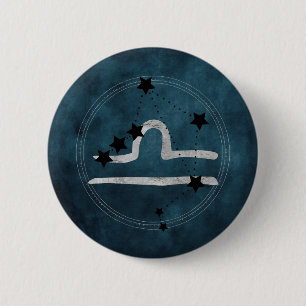 Macaron Rond 5 Cm Libra black & silver zodiac constellation teal