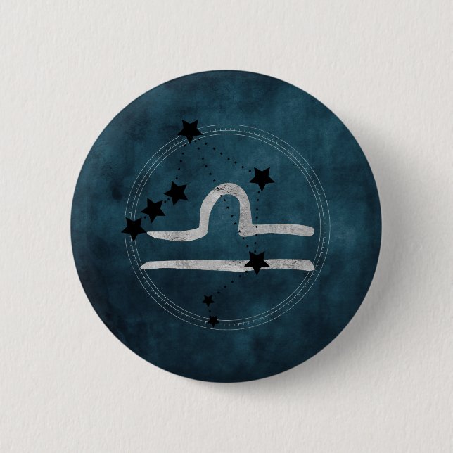 Macaron Rond 5 Cm Libra black & silver zodiac constellation teal (Devant)