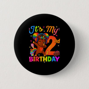 Macaron Rond 5 Cm Licorne Afro Fille 2ème anniversaire Cheveux Natur