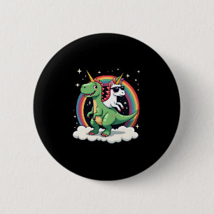 Macaron Rond 5 Cm Licorne Arc-en-Ciel Chevauchant T rex - Garçons Fi