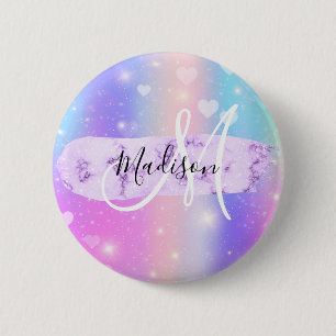 Macaron Rond 5 Cm Licorne Arc-en-Ciel Cœurs Monogramme Coloré Fémini