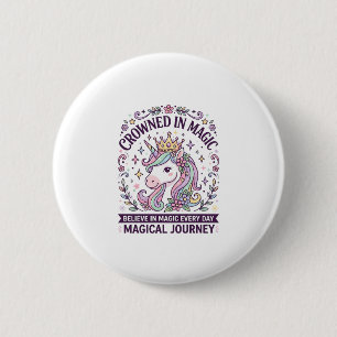 Macaron Rond 5 Cm Licorne Couronnée en Typographie Gras Magique Grap