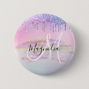 Macaron Rond 5 Cm Licorne de Glam Rainbow Ombré Paillettes Rose Mono
