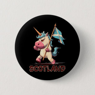 Macaron Rond 5 Cm Licorne grincheuse avec drapeau écossais pour l'Éc