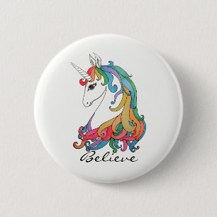 Macaron Rond 5 Cm Licorne mignonne d'arc-en-ciel d'aquarelle