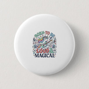 Macaron Rond 5 Cm Licorne née pour être forte et magique Blanc Origi