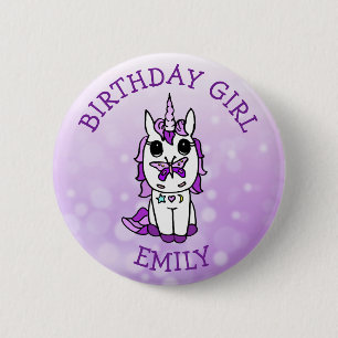 Macaron Rond 5 Cm Licorne Personnalisée Fille d'anniversaire Violet
