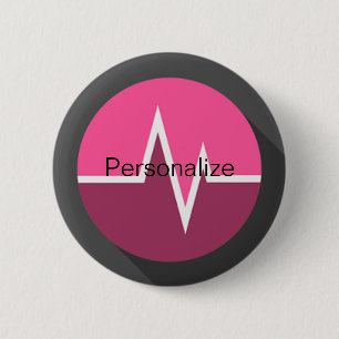 Macaron Rond 5 Cm Ligne ECG médicale infirmière rose noir