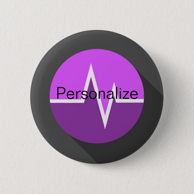 Macaron Rond 5 Cm Ligne EKG médical violet noir (Devant)