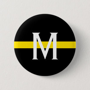 Macaron Rond 5 Cm Ligne jaune mince monogramme d'expéditeur