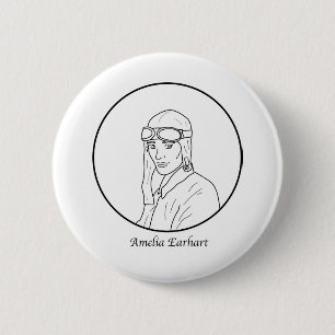 Macaron Rond 5 Cm Ligne portrait d'Amelia Earhart