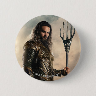 Macaron Rond 5 Cm Ligue de la justice  Aquaman Sur Le Champ De Batai