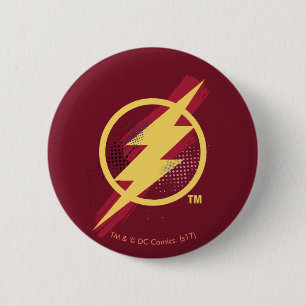 Macaron Rond 5 Cm Ligue de la justice  Symbole Flash de brosse et de