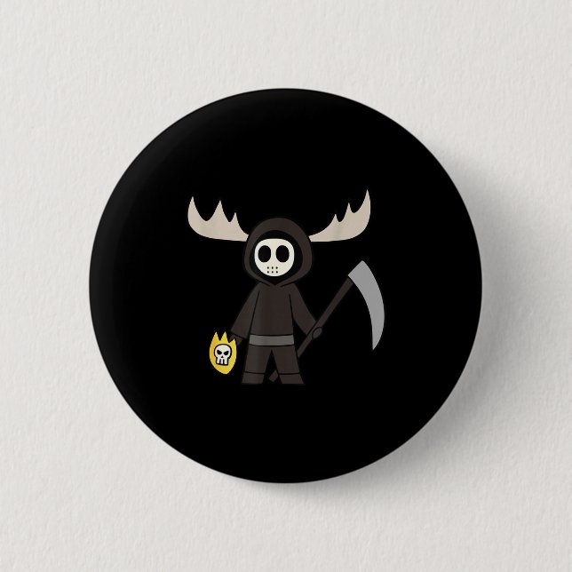 Macaron Rond 5 Cm Lil Doom Moose - Funny Reaper Cartoon  (Devant)