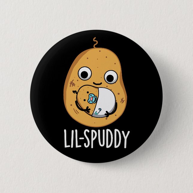 Macaron Rond 5 Cm Lil Spuddy Funny Potato Pun Dark BG (Devant)