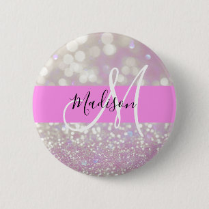 Macaron Rond 5 Cm Lilac Girly Pailleté Strass Monogramme Nom