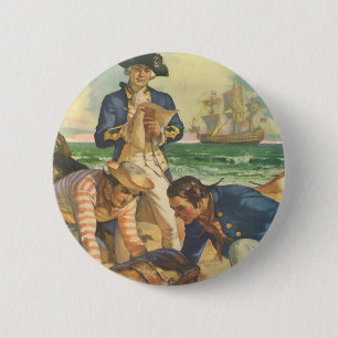 Macaron Rond 5 Cm L'île au trésor, Vintage conte de fées pirates
