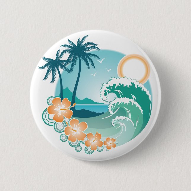Macaron Rond 5 Cm L'île tropicale (Devant)