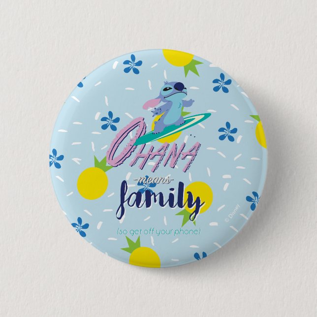 Macaron Rond 5 Cm Lilo & Stich | Ohana signifie famille (Devant)