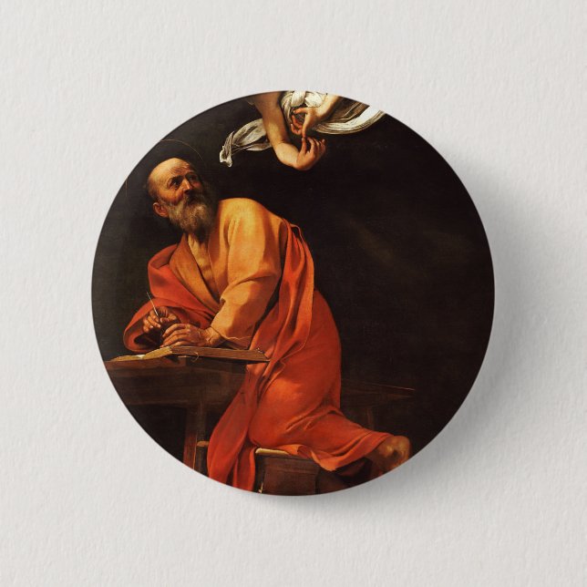 Macaron Rond 5 Cm L'inspiration de Saint Matthieu, Caravaggio (Devant)