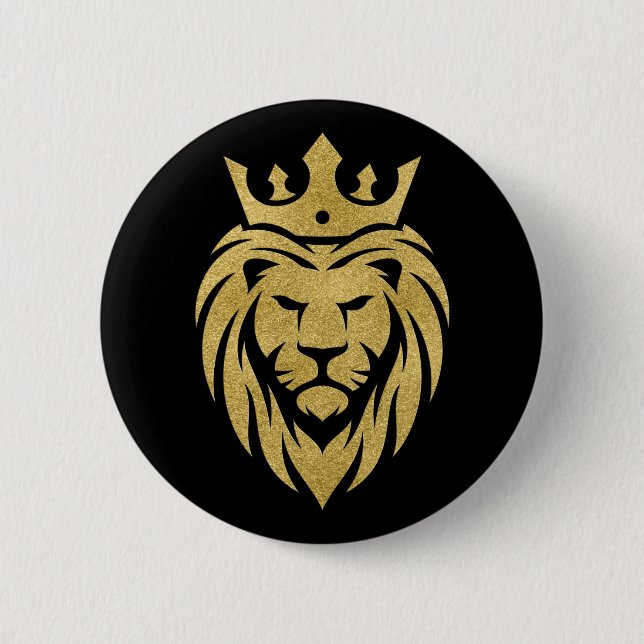 Macaron Rond 5 Cm Lion Avec Couronne - Style Or 3 (Devant)