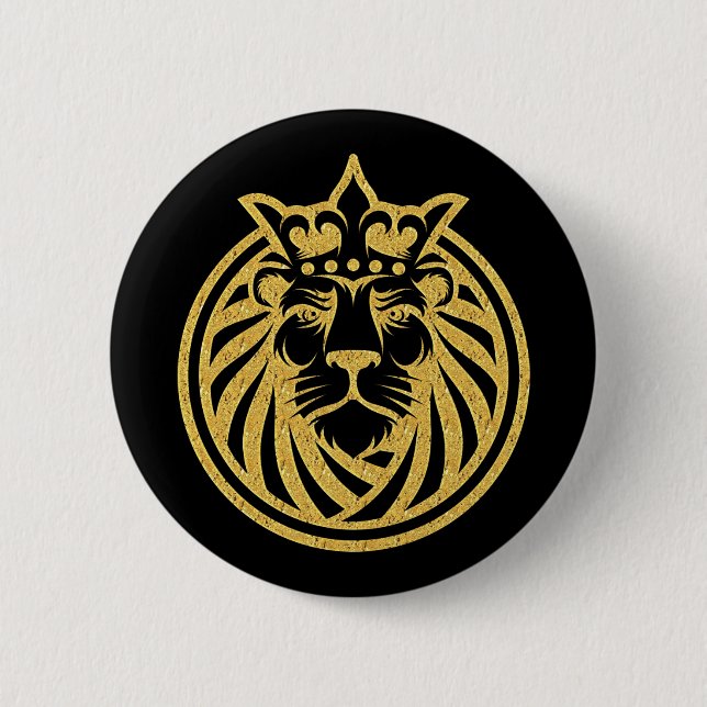 Macaron Rond 5 Cm Lion Avec Couronne - Style Or 4 (Devant)