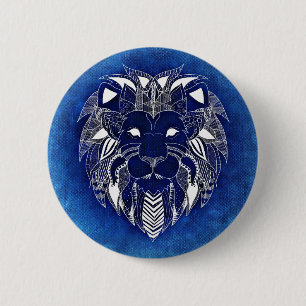 Macaron Rond 5 Cm Lion blanc unisexe avec le Pin bleu de bouton