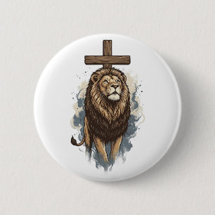 Macaron Rond 5 Cm Lion chrétien et croix vintage