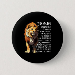 Macaron Rond 5 Cm Lion Christian Jesus Est Mon Roi, Dieu, Seigneur,