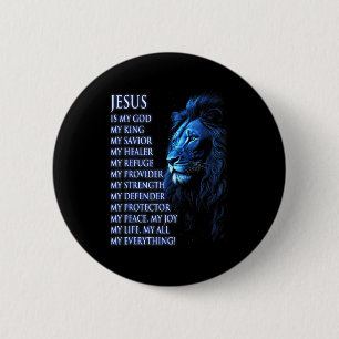 Macaron Rond 5 Cm Lion Christian Jesus Est Mon Roi, Dieu, Seigneur, 