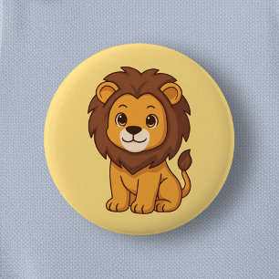 Macaron Rond 5 Cm Lion de dessin animé mignon sur fond jaune