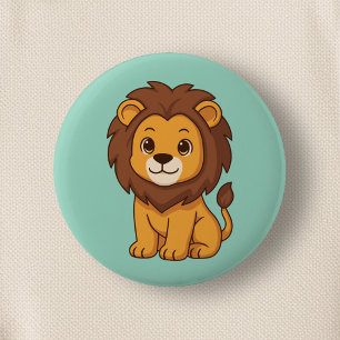 Macaron Rond 5 Cm Lion de dessin animé mignon sur fond vert