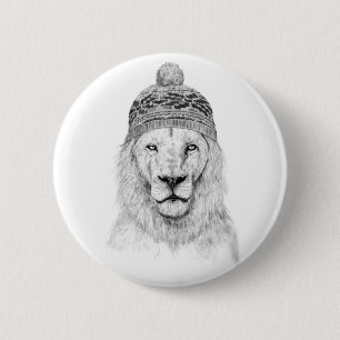 Macaron Rond 5 Cm Lion d'hiver (bw)