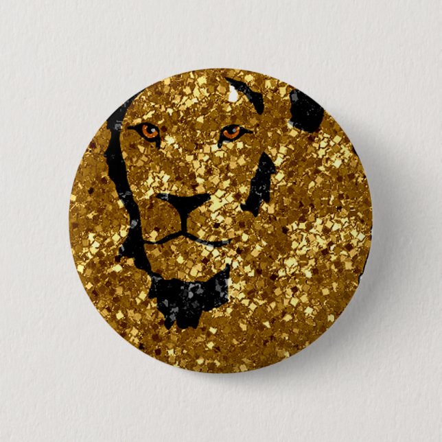Macaron Rond 5 Cm Lion d'or avec de l'argent (Devant)