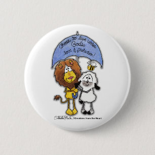 Macaron Rond 5 Cm Lion et agneau sous parapluie