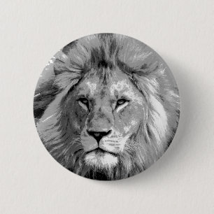 Macaron Rond 5 Cm Lion noir blanc