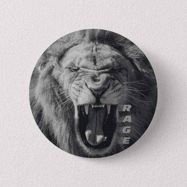 Macaron Rond 5 Cm Lion Rage noir et blanc Rocher (Devant)
